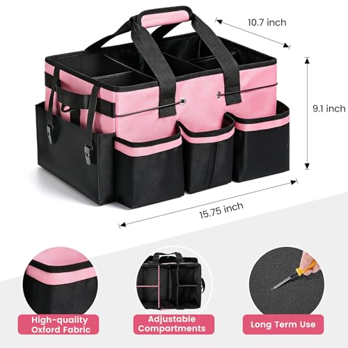 Wearable Large Cleaning Caddy Bag with Dividers, Household Cleaning Caddy for Cleaning Supplies Organizer Car Wash, Cleaner Tote Detailing Bag with Shoulder Strap and Handles for Housekeeper Storage