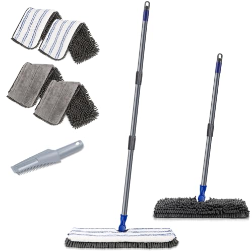 Two Sided Dust Mop Floor Cleaning System, MASTERTOP 360 Microfiber Mop with Stainless Steel Handle,Wet Dry Mop,Flat Flip Mops for Hardwood, Laminate, Vinyl, Tiles,4 Washable Mops Pads