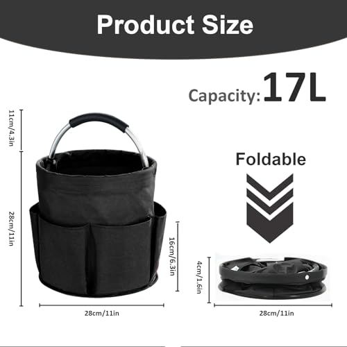 abcmilz 17L Cleaning Caddy with Handle, Cleaning Supplies Organizer, Foldable Storage Basket, Cleaning Supply Caddy, Portable Multi Cleaning Bucket Bag for Home, Garden (Black)
