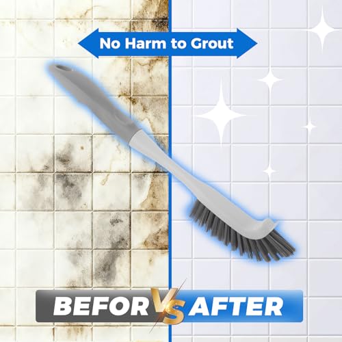 3 Pack Heavy Duty Scrub Brush Set for Household Use, Long Scrub Brush, Handheld Scrub Brush, and Crevice Brush with a Scraper Head for Cleaning Bathroom, Tile, Grout, Tub, Floor, Sink
