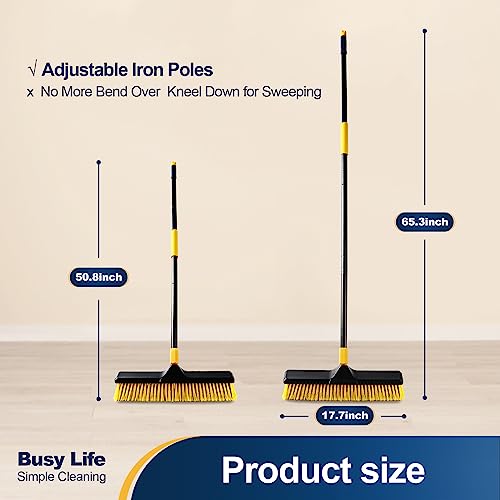 Yocada 18 Inch Push Broom Heavy-Duty Outdoor Commercial Broom Brush Stiff Bristles for Cleaning Patio Garage Deck Concrete Wood Stone Tile Floor 65.3 inch Long