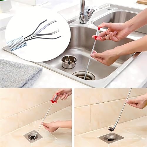 Drain Snake, Drain Clog Remover - Gutter Cleaning Tools Drain Cleaner for Toilet Sewer Shower Kitchen Bathroom Tub Clogged Drains Opener Cleaning Tool, Flexible Grabber Claw Pick Up Reacher (79 inch)