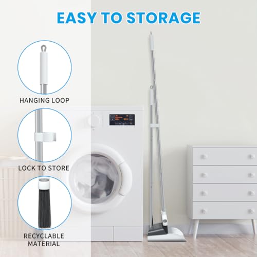 Stand Up Dustpan and Broom Set 50” Long Handle Broom with Dust Pan, 20° Angled for Ergonomic Home Office Indoor Sweeping