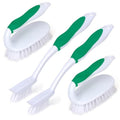 HileSwan Scrub Brush Set, 4 Pack Deep Cleaning Brush Kit - 2 Scrub Brush, 2 Tile & Grout Brush with Built-in Scraper, Household Commercial Scrubber for Floor, Shower, Pool Wall, Tub (Green)