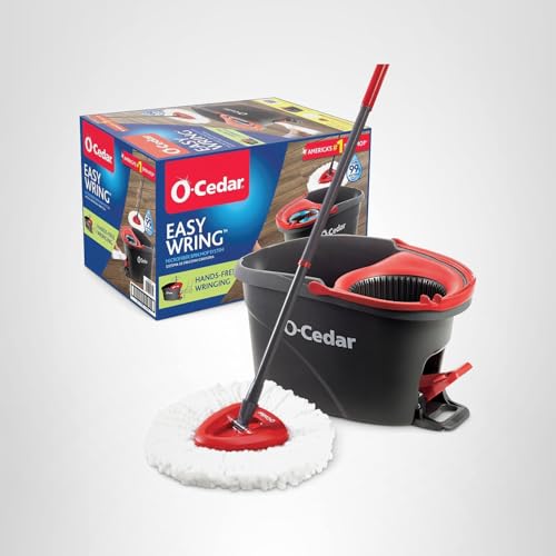 O-Cedar EasyWring Microfiber Spin Mop, Bucket Floor Cleaning System, Red, Gray, Standard