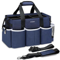 Ytonet Wearable Cleaning Caddy Bag, Large Cleaning Supplies Organizer with 4 Foldable Dividers, Kitchen Caddy Organizer with Handle & Adjustable Shoulder Straps for Cleaners & Housekeeper, Blue