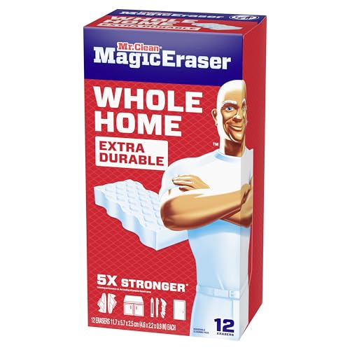 Mr. Clean Magic Eraser Sponge, All Purpose Cleaner, Cleaning Scrubber, Wall, Sneaker, Kitchen, Bathroom, Shower Cleaning Supplies, Melamine Sponge, Cleaning Pads, Whole Home Extra Durable, 12ct