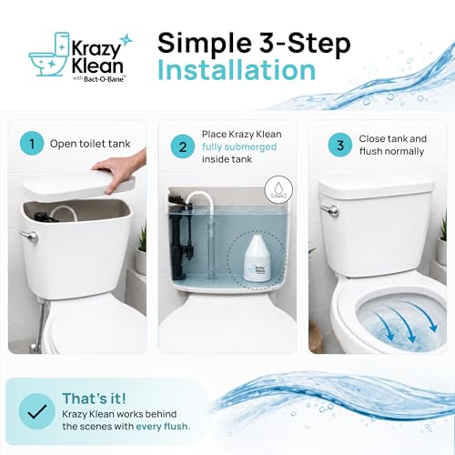 Krazy Klean Automatic Toilet Cleaner - Continuous Flush Cleaning System - Helps Reduce Buildup & Stains - Easy Install, No Daily Scrubbing - 1 Count