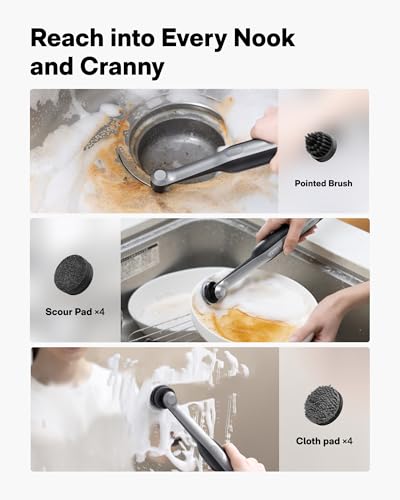 HOTO Wand™ Cordless Spin Scrubber, Electric Rechargeble Grout Cleaning Brush, IPX7 Waterproof Bathroom Scrubber, 12 Replaceable Brush Heads Version Power Scrubber for Grout, Tiles, Corners, Crevices