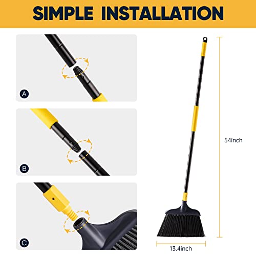 Yocada Commercial Broom Outdoor Indoor Commercial 3 PCS for Courtyard Garage Lobby Mall Market Floor Home Kitchen Room Office Pet Hair Rubbish 54Inch
