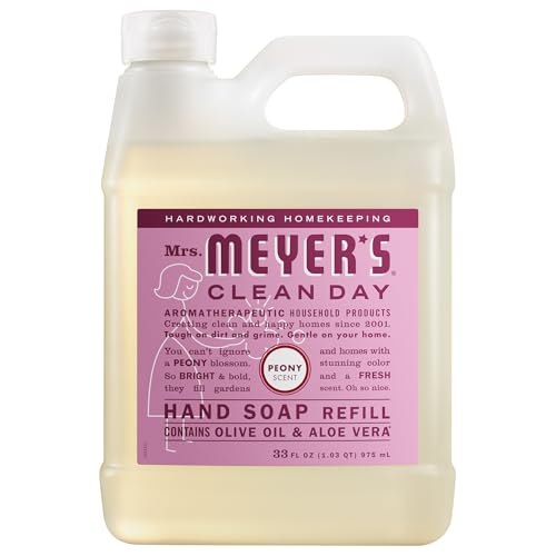 MRS. MEYER'S CLEAN DAY Liquid Hand Soap Refill, Cruelty Free and Biodegradable Hand Wash Made with Essential Oils, Peony Scent, 33 oz