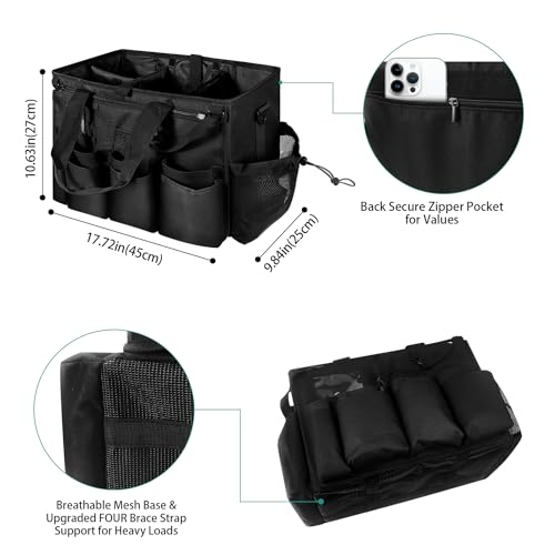 BOHEMIABY Large Cleaning Caddy Tote with Removable Divider, Heavy-Duty Wearable Apron Organizer with Pockets for Housekeeping, Cleaning Supplies, Tools (Black)
