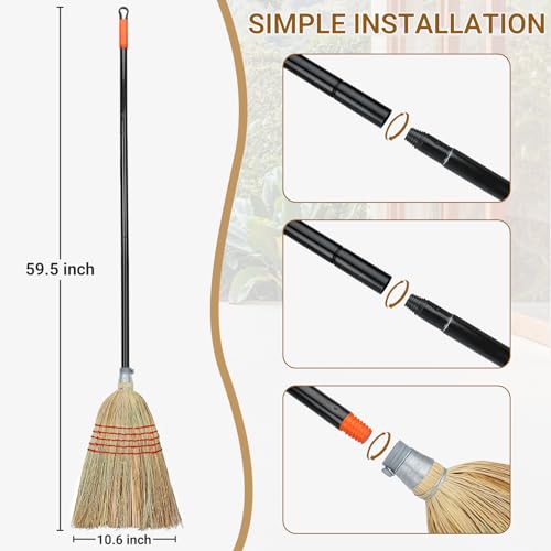Corn Broom Outdoor, Household Indoor and Outdoor Broom Suitable for Sweeping Gravel, Fallen Leaves and Sand on Yard, Garage, Lawn, Stone Path and Concrete Floor
