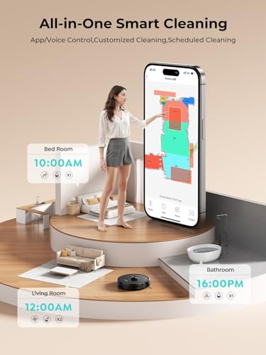 Robot Vacuum and Mop, Upgraded Bagless Robot Vacuum Cleaner with Self-Emptying, 6000Pa Robotic Vacuum with LiDAR Navigation, Smart Mapping, Schedule, App/Alexa Control for Carpet/Pet Hair, Q20 Ultra
