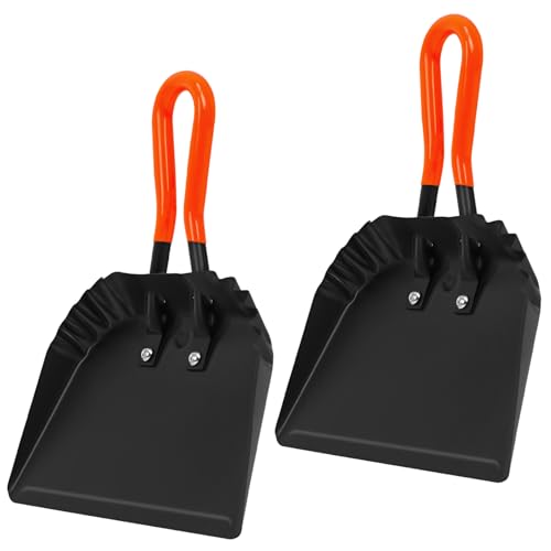 (2PK) Metal Dust Pans Heavy Duty, 12” Outdoor Dustpan with Rubber Handheld Handle, Large Shovel Wide Scoopers for Garage Shop Fireplace Commercial Uses