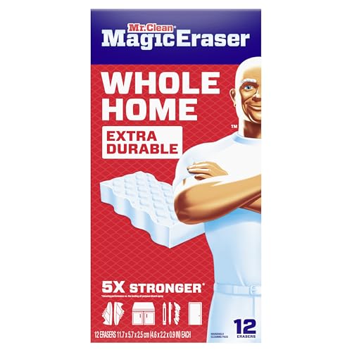 Mr. Clean Magic Eraser Sponge, All Purpose Cleaner, Cleaning Scrubber, Wall, Sneaker, Kitchen, Bathroom, Shower Cleaning Supplies, Melamine Sponge, Cleaning Pads, Whole Home Extra Durable, 12ct