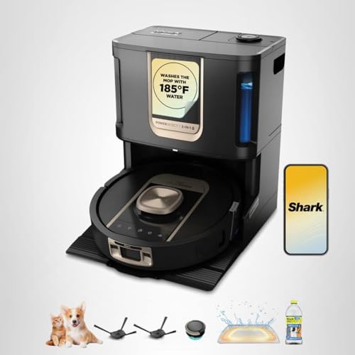 Shark Robot Vacuum & Mop Combo, PowerDetect ThermaCharged NeverTouch Pro, Self-Emptying, Self-Refill with Heated Mop Cleaning, 60-Day Capacity,30-Day Tank, 6 Power Detect Technologies, Black, RV2920XE