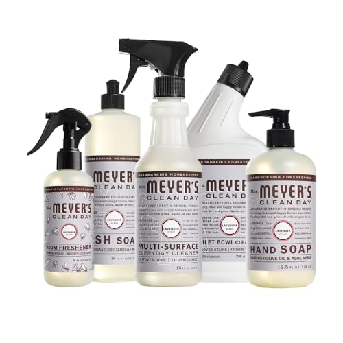 Mrs. MEYER'S CLEAN DAY Variety, 1 Room Freshener, 8 OZ, 1 Liquid Hand Soap, 12.5 OZ, 1 Liquid Dish Soap, 16 FL OZ, 1 Multi-Surface Cleaner, 16 OZ, 1 Toilet Bowl Cleaner, 24 OZ, 1 CT (Lavender)