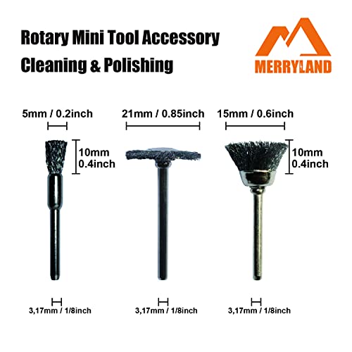 Merryland Wire Brush Mini Steel Brush Mixed Cup Wheel Pen Brush 72 Pack