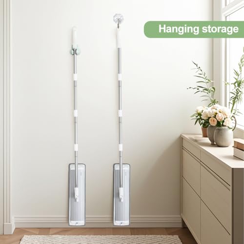 CQT Commercial Flat Microfiber Floor Mop Cleaning System 18" Inch Wet Dry and Dust Hardwood with 4 Washable Pads Cleaner for Laminate Tile Stainless Steel Handle and Extension (PT12-WET)
