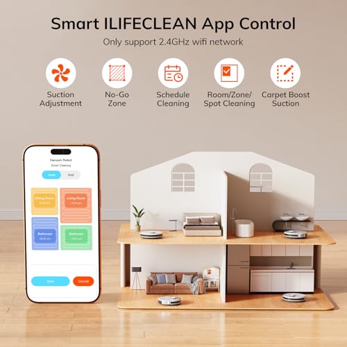 ILIFE A30s Robot Vacuum, 10000Pa Max Suction Robotic Vacuum Cleaner with LiDAR Navigation, Home Mapping, No-Go Zone, 150 Mins, 2.4G WiFi/App/Alexa/Remote Control, for Hard Floor Carpet and Pet Hair
