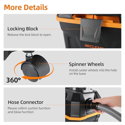 WECLEAN 4 Gallon 5.5 Peak HP Commercial Wet Dry Vacuum Cleaner, Heavy Duty Shop Vac with Blower Function, HEPA Filter, Portable Wet Dry Vac for Garage Car Detailing Construction Cleanup