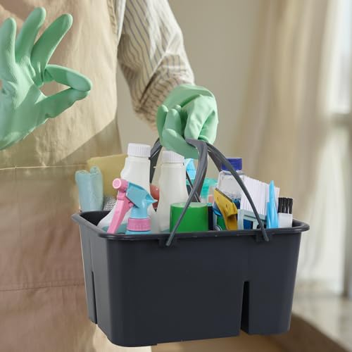 Fiazony Plastic Divided Caddy Organizer with Handle, 4-Compartment Plastic Cleaning Caddy, Drak Gray, F