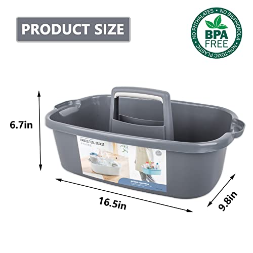 Large Cleaning Supplies Caddy Portable Shower Basket Supply Organizer with Handle Plastic Bucket Tool Storage for Bathroom, Bedroom, Kitchen, College Dorm, Garden, Dark Gray