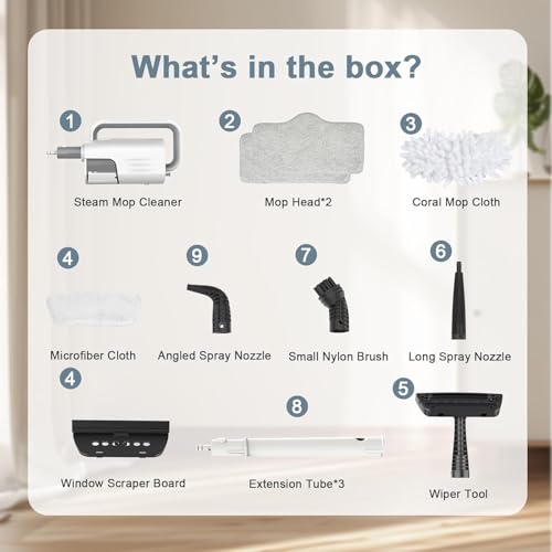 6-in-1 Steam Mop, 1200W Rotated Steam Cleaner for Home, 2 Modes, 400ML Removable Tank, 23FT Cord, 2 Washable Pads, Multi-Surface Steamer for Hard Floor, Laminate Floor, Tiles Cleaning (Pearl White)