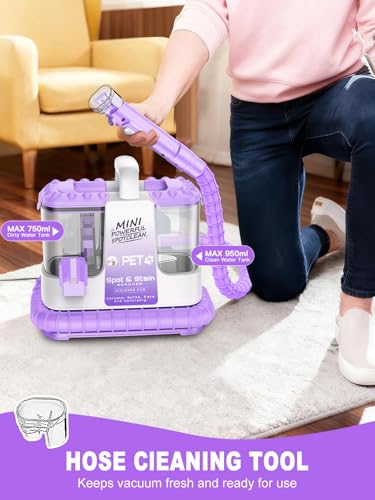 Portable Carpet & Upholstery Cleaner Machine for Pets, Spot, Stain, Couch Cleaner Machine with Powerful Suction and and Self Cleaning, Car/Auto Detailer, Lightweight Compact Design, Purple