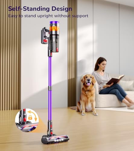 Cordless Vacuum Cleaner, 600W 50Kpa 70 Mins Cordless Stick Vacuum, Self-Standing Wireless Vacuum with Touch Screen, Charging Dock, Anti-Tangle Rechargeable Vacuum Cleaners for Home/Pet Hair/Carpet