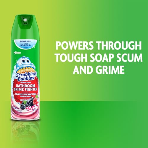 Scrubbing Bubbles Bathroom and Shower Cleaner Aerosol, Foaming Action Bathroom Grime Fighter Removing Soap Scum, Berry Burst Scent, 20oz