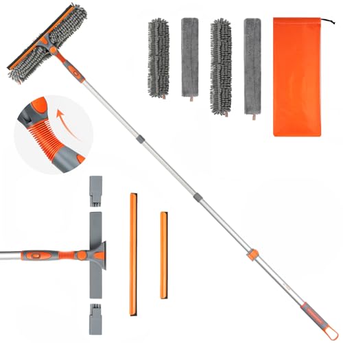 Eazer 65'' Squeegee Window Cleaner 2 in 1 Rotatable Window Cleaning Tool Kit with Telescopic Pole, Window Washing Equipment with Bendable Head for Indoor/Outdoor Window and Car Glass - EAW01 Pro