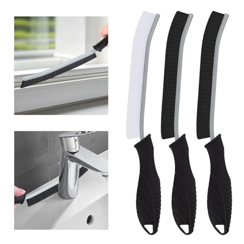 TQRR 3Pcs Hard Bristle Crevice Cleaning Brush, Scrub Brush, Kitchen Sink Cleaning Brush, Grout Brush, Corner Brush Cleaning Tools for Toilet, Bathroom, Gap, Home, Household, Window (3, Black)