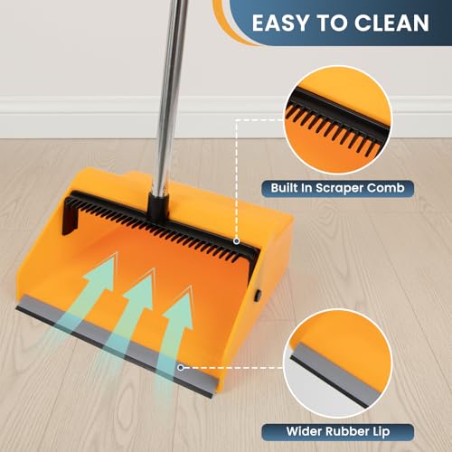 REEWII Large Commercial Dustpan with Comb，Long Handle Upright Heavy Duty Dust Pan Outdoor Indoor for Courtyards, Garages, Lobbies, Shopping Malls, Market Floors, Sidewalks, Classroom Floor Cleaning