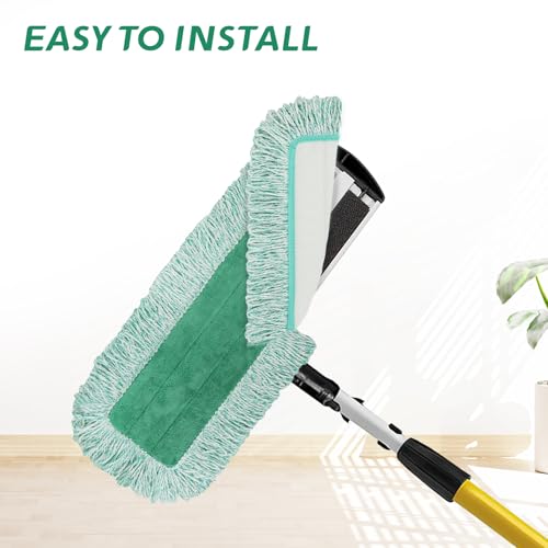 Commercial Products Dust Pad with Fringe for Rubbermaid 18” - 18 Inch Green Microfiber Dust Mop Refills Heavy-Duty Cleaning for Hardwood/Tile/Laminated Floors in Kitchen/Lobby/Office (6 Counts)