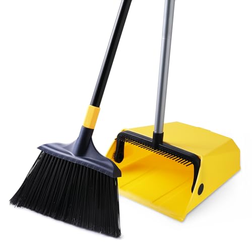 Yocada Commercial Broom and Dustpan Set with Comb Commercial Outdoor Indoor for Courtyard Garage Lobby Mall Market Floor Home Kitchen Room Office Pet Hair Rubbish