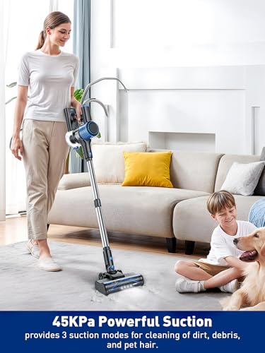 VOKENE Cordless Vacuum Cleaner, 8 in 1 Powerful Suction Lightweight Vacuum Cleaner for Home, LED Display, 3 Suction Modes, 45Mins Detachable Battery Vacuum for Hard Floor Carpet Pet Hair