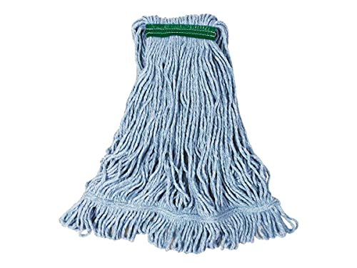 Rubbermaid Commercial Products Super Stitch Blend Mop Head Replacement, 1-Inch Headband, Blue, Heavy Duty Industrial Wet Mop for Floor Cleaning Office/School/Stadium/Lobby/Restaurant