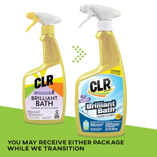 CLR Brilliant Bath Foaming Action Bathroom Cleaner Spray - For Use on Toilets, Baths, Showers, Sinks, Glass, Stainless Steel - Lavender Scent, 26 Ounce Bottle (Pack of 2)