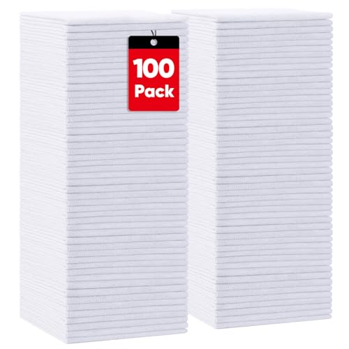 HOMEXCEL White Microfiber Cleaning Cloths 100 Pack, Reusable Cleaning Rags Shop Towels - Bulk Multipurpose Microfiber Towels, Lint Free Cleaning Towels for Car, House & Kitchen, 11.5 x 11.5 inch