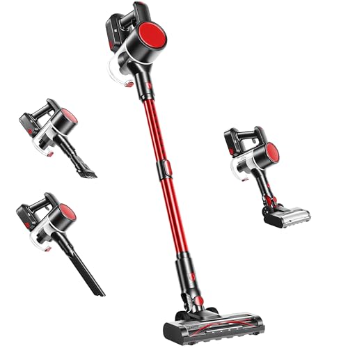 OLIXIS Cordless Vacuum Cleaner with Flexible Steering & Extendable Pole,3 Brush Heads, Lightweight Wireless Rechargeable Upright Vacuum with LED Light & Wall Mount for Hardwood Floors & Carpet