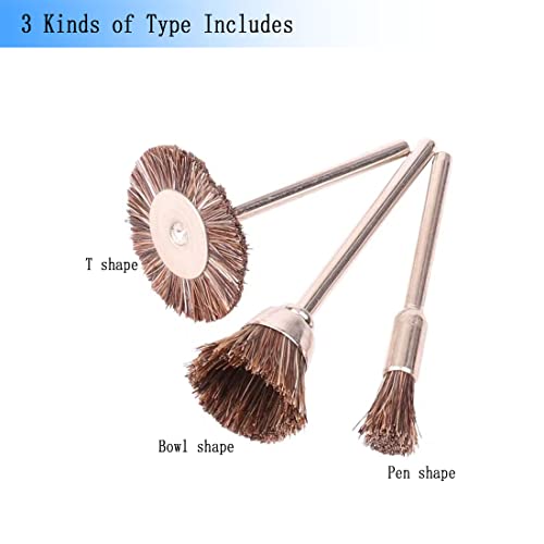𝐋𝐮𝐨 𝐤𝐞 15 Pcs Horsehair Brushes - 1/8 Inch Shank Assorted Shape Bristle Brush Wheels for Rotary Tools Includes Dremel (Brown)