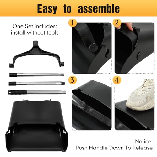 Maxcheck 4 Pcs 37 Inch Lobby Dust Pan Bulk Upright Lobby Dust Pan Plastic Commercial Dustpan with Long Handle Upright Standing Dustpan Heavy Duty for Office Home Indoor Outdoor Use (Black)