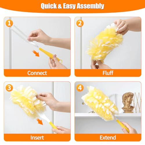 Senowi 40 Count 360° Heavy Duty 2 Sided Duster Refills Compatible with Swiffer, Large Size-Extra Thick Disposable Electrostatic Feather Duster Refill with 1 Short Handle for Furniture, Blinds, Ceiling