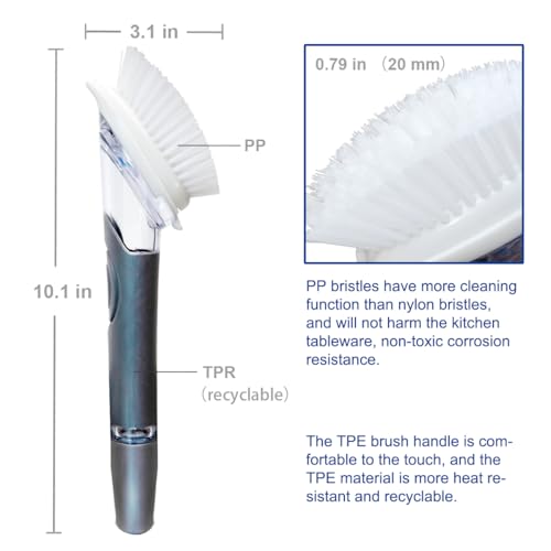 CELOX Soap Dispensing Dish Brush, Kitchen Brush for Dish Pot Pan Sink Cleaning, Gray