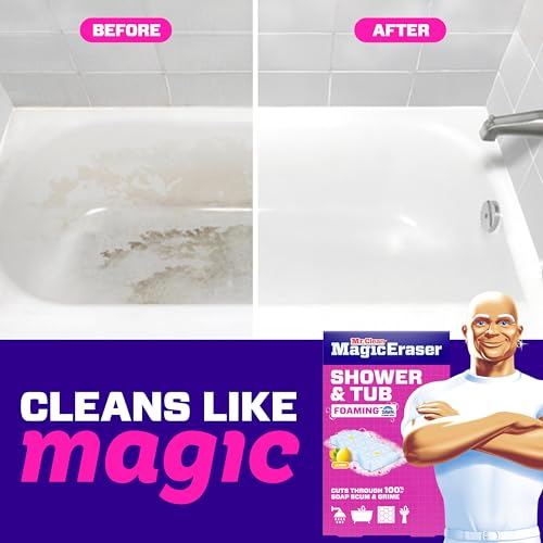 Mr. Clean Magic Eraser Sponge, Bathroom, Shower, Tub Cleaner, Soap Scum Remover, Bathroom Cleaning Supplies, Dawn Cleaning Power with Lemon Scent, Shower & Tub, 6ct