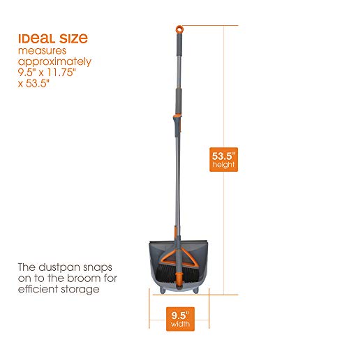Casabella Quick 'n Easy Upright Broom and Dustpan Set, Multi-Surface for Tile, Wood & Laminate Floors, Gray