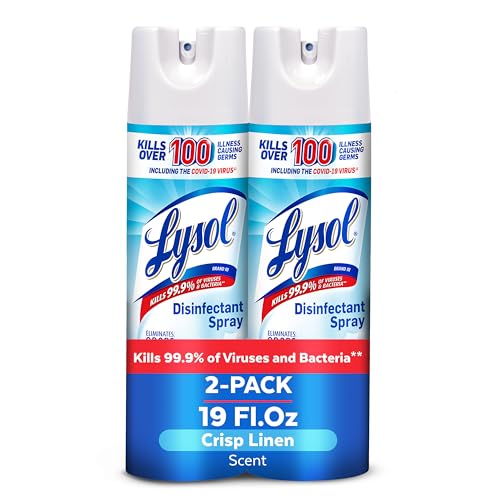 Lysol Disinfectant Spray, Household Cleaning Supplies, Disinfecting Multi-Purpose Room Spray, Antibacterial Sanitizer, Deodorizer, Kills Hantavirus, Crisp Linen, 19 Fl Oz (Pack of 2)