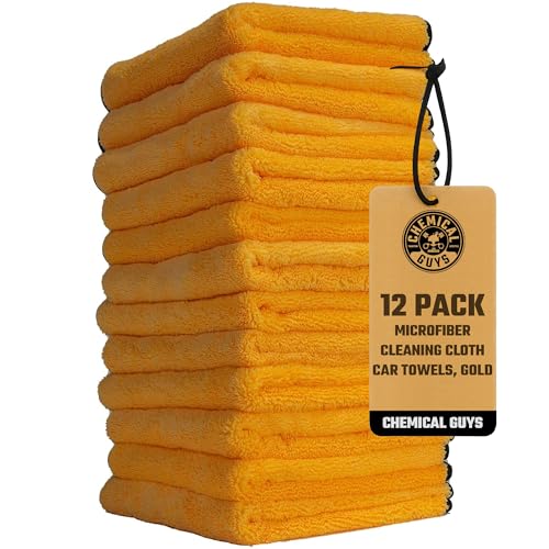 Chemical Guys Professional Grade Premium Microfiber Towels for Cars, Gold, 16" x 16", Ultra-Soft and Scratch-Free Car Detailing Cloths for Trucks, Motorcycles, and More - 12 Pack